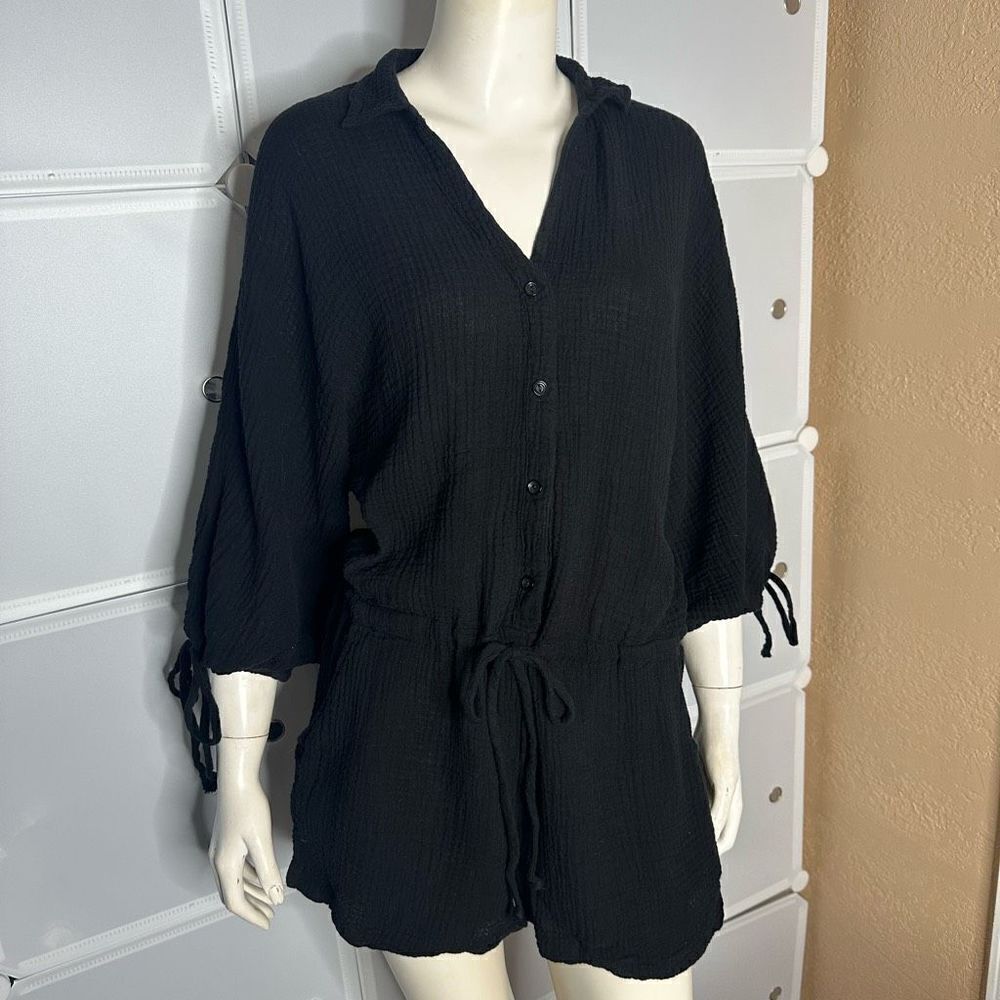 On The Road Black Gauze Button Front Romper Jumpsuit Size Small